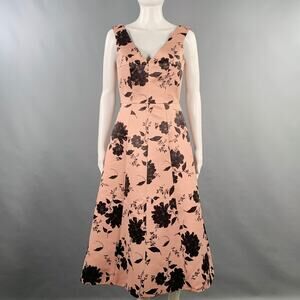 EMILIA WICKSTEAD 4 Petrova Pink Black Polyester Floral Sleeveless V-NeckDress